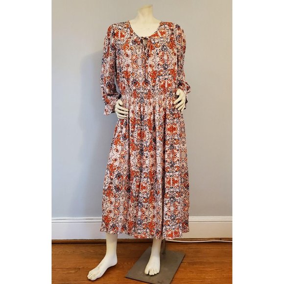 Downing Studio Floral Dress - Size 2X, Orange/Navy Floral Print - New with Tag - Picture 3 of 10